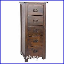 Baltia Dark Wood Chest of 5 Drawers Solid Wood Tall Narrow Chest Storage Bedroom