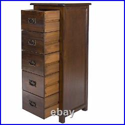 Baltia Dark Wood Chest of 5 Drawers Solid Wood Tall Narrow Chest Storage Bedroom