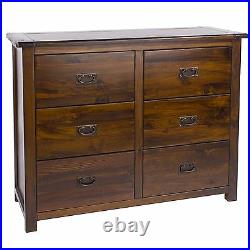 Baltia Dark Wood Chest of 6 Drawers Solid Wood Large Storage Bedroom