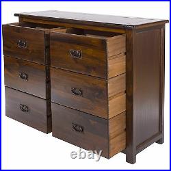 Baltia Dark Wood Chest of 6 Drawers Solid Wood Large Storage Bedroom