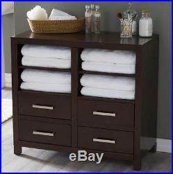 Bathroom Floor Cabinet Linen Storage Chest With Drawers Shelf Wood Espresso Bath