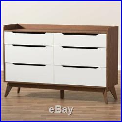 Baxton Studio Brighton 6 Drawer Double Dresser in White and Walnut