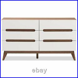 Baxton Studio Calypso 6 Drawer Double Dresser in White and Walnut