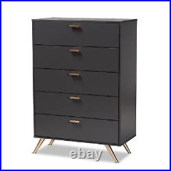 Baxton Studio Modern And Contemporary Dark Grey And Gold Wood 5-Drawer Chest