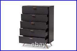 Baxton Studio Modern And Contemporary Dark Grey And Gold Wood 5-Drawer Chest