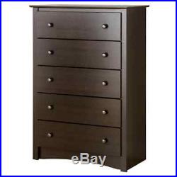 Bedroom 5 Drawer Dresser Chest Espresso Brown Wood Furniture Storage Organizer
