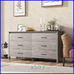 Bedroom 6 Drawer Double Dresser Chest Wooden Storage Organizer Cabinet Grey