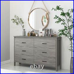 Bedroom 6 Drawer Double Dresser Chest Wooden Storage Organizer Cabinet Grey