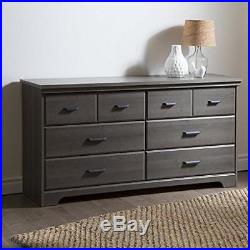 Bedroom Double Dresser 6-Drawer Provincial Solid Wood Chest Set Desk Gray Maple