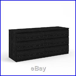 Bedroom Dresser Chest Wood Storage Furniture Double 6 Drawer Black NEW