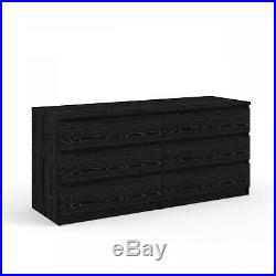 Bedroom Dresser Chest of Drawers Wood Storage Furniture Double 6 Drawer Black