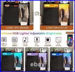 Bedroom Dressers Chests of Drawers 4 Drawer Dresser with Clothing Rack LED Light