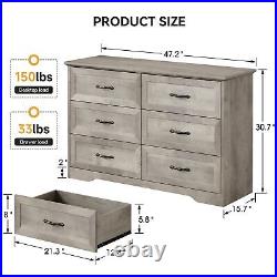 Bedroom Storage Dresser 6 Drawers with Cabinet Wood Furniture Living Room Chest