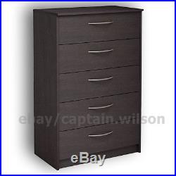 Bedroom Storage Dresser Chest 5 Drawer Modern Wood Furniture Brown Espresso