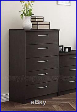 Bedroom Storage Dresser Chest 5 Drawer Modern Wood Furniture Brown Espresso