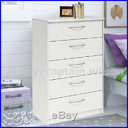 Bedroom Storage Dresser Chest 5 Drawer Modern Wood Furniture White