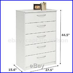 Bedroom Storage Dresser Chest 5 Drawer Modern Wood Furniture White