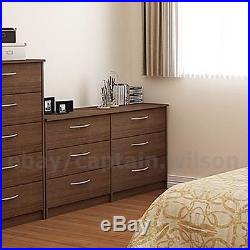 Bedroom Storage Dresser Chest Double 6 Drawer Modern Brown Walnut