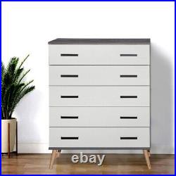 Better Home Products Eli Mid-Century Modern 5 Drawer Chest Charcoal & Silver Oak