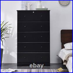 Better Home Products Isabela Solid Pine Wood 5 Drawer Chest Dresser in Black