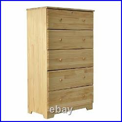 Better Home Products Isabela Solid Pine Wood 5 Drawer Chest Dresser in Natural
