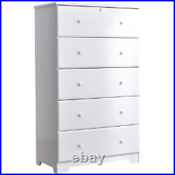 Better Home Products Isabela Solid Pine Wood 5 Drawer Chest Dresser in White
