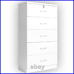Better Home Products Olivia Wooden Tall 5 Drawer Chest Bedroom Dresser in White