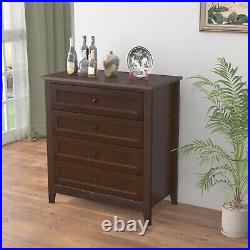 Birch Solid Wood Dresser Vintage Chest of 4 Drawers Bedroom Storage Brown