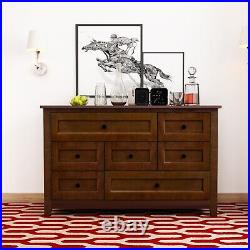 Birch Solid Wood Dresser Vintage Chest of 7 Drawers Bedroom Storage Brown