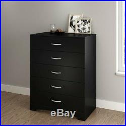 Black 5 Drawer Dresser Chest Drawers Wooden Clothes Storage Bedroom Furniture