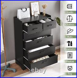 Black 6 Drawer Dresser Bedroom Tall Dressers Wooden Storage Chest of 6 Drawers