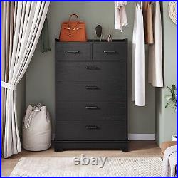 Black 6 Drawer Dresser Bedroom Tall Dressers Wooden Storage Chest of 6 Drawers