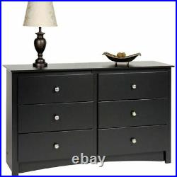 Black 6 Drawer Dresser Chest Drawers Wooden Storage Modern Bedroom Furniture