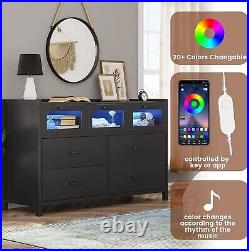 Black 7 Drawer Dressers with LED Lights Dressers & Chests of Drawers Closet Wood