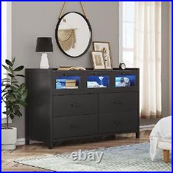 Black 7 Drawer Dressers with LED Lights Dressers & Chests of Drawers Closet Wood