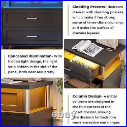 Black 8 Drawers Dresser Chest of Drawers with LED Light for Bedroom Living Room