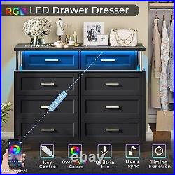 Black 8 Drawers Dresser Chest of Drawers with LED Light for Bedroom Living Room