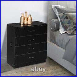 Black Chest Of Drawers Modern Bedroom 4 Drawer Bedside Cabinet With 2USB+2Sockets