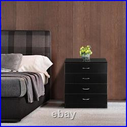 Black Chest Of Drawers Modern Bedroom 4 Drawer Bedside Cabinet With 2USB+2Sockets