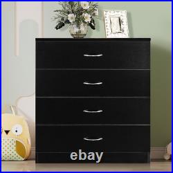 Black Chest of Drawers, 4 Drawers Wood Dresser Organizer Cabinet, Modern Bedroom