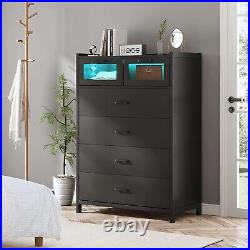 Black Chest of Drawers with LED Lights Tall Storage Organizer Unit for Entryway