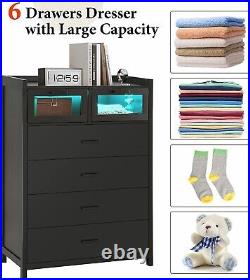 Black Chest of Drawers with LED Lights Tall Storage Organizer Unit for Entryway