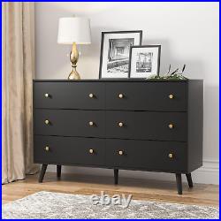 Black Dresser for Bedroom, Modern 6 Drawer Dresser, Wide Chest of Drawers with G