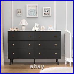 Black Dresser for Bedroom, Modern 6 Drawer Dresser, Wide Chest of Drawers with G