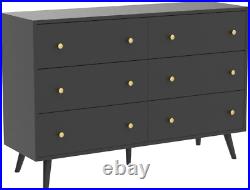 Black Dresser for Bedroom, Modern 6 Drawer Dresser, Wide Chest of Drawers with G