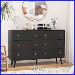 Black Dresser for Bedroom, Modern 6 Drawer Dresser, Wide Chest of Drawers with G