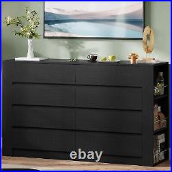 Black Dresser for Bedroom, Modern 8 Drawer Dresser with Side Storage Shelves