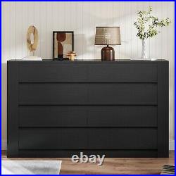 Black Dresser for Bedroom, Modern 8 Drawer Dresser with Side Storage Shelves