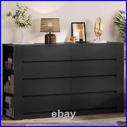 Black Dresser for Bedroom, Modern 8 Drawer Dresser with Side Storage Shelves