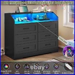 Black Dresser with LED Lights Chest of Drawers Large Capacity Storage Cabinet